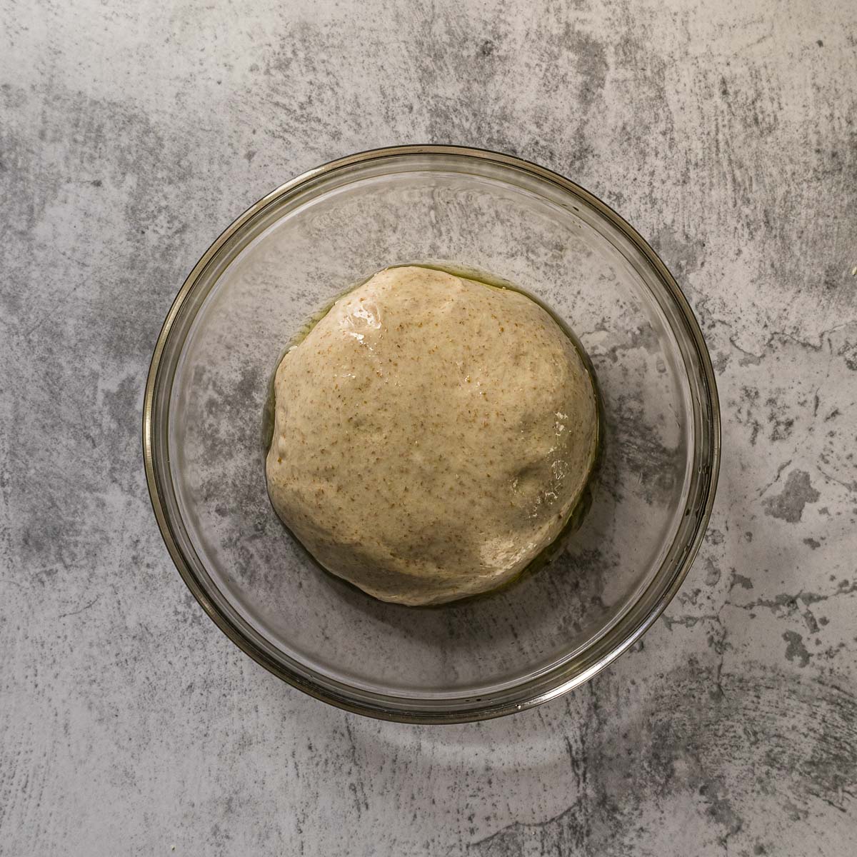 kneaded bread dough in a bowl with oil