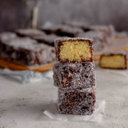Lamingtons (ystervarkies) stacked on each other.