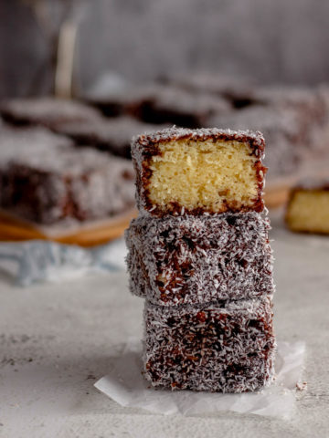 Lamingtons (ystervarkies) stacked on each other.