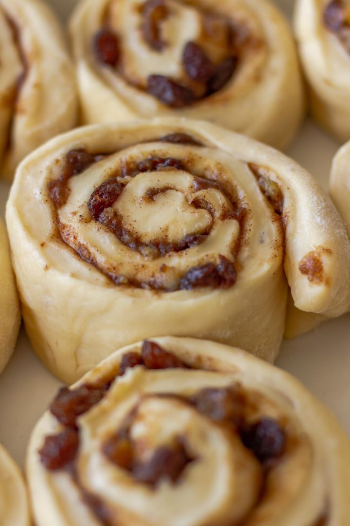 close up of chelsea buns before baking