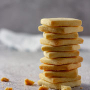 Stacked of Eet-Som-Mor Whipped Shortbread biscuits.