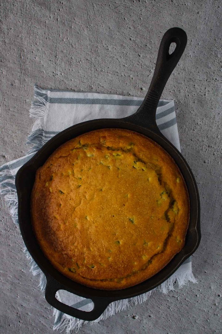 Cheese and Jalapeno Polenta Bread in Cast Iron Pan
