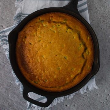 Cheese and Jalapeno Polenta Bread in Cast Iron Pan.
