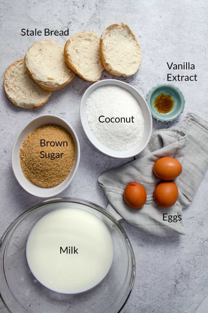 Ingredients for Coconut Bread Pudding