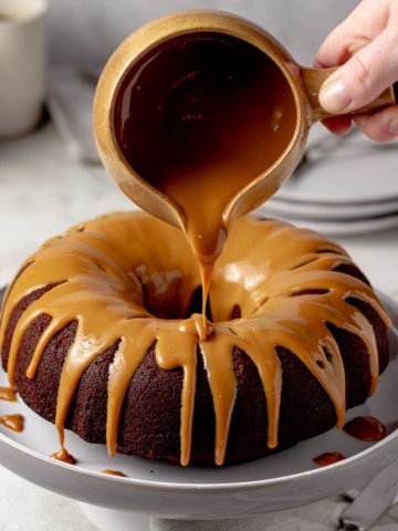 hocolate Bundt Cake Topped with Caramel.