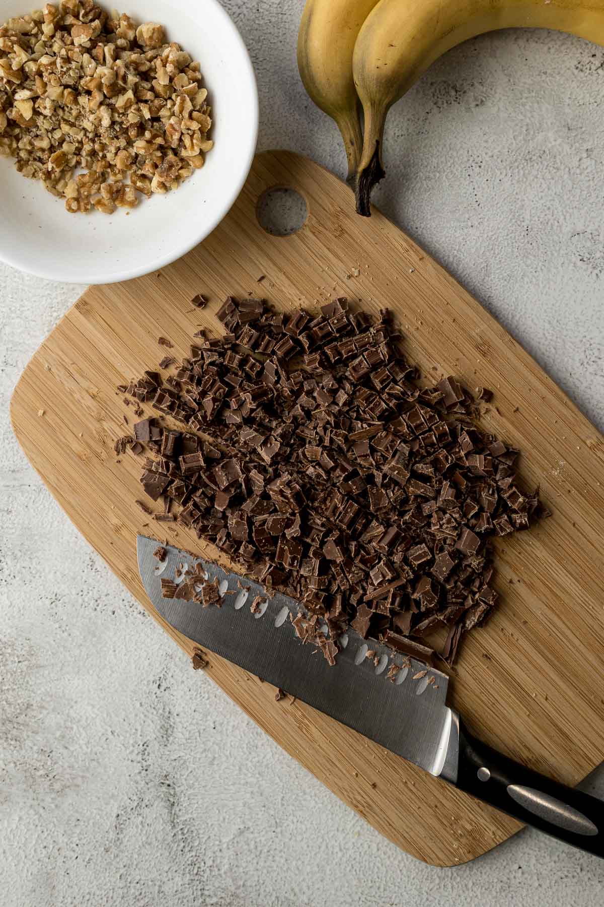 chopped chocolate on a board