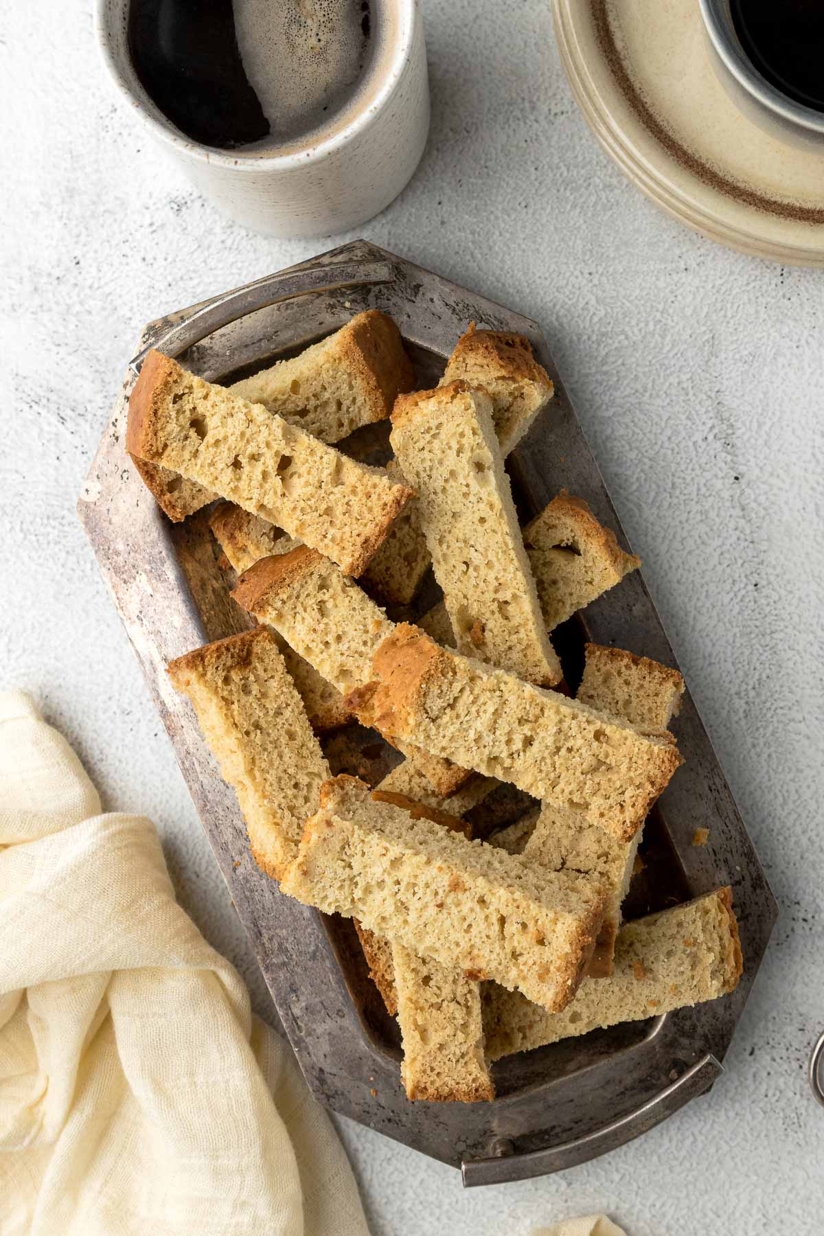 Sliced buttermilk rusks on a serving dish