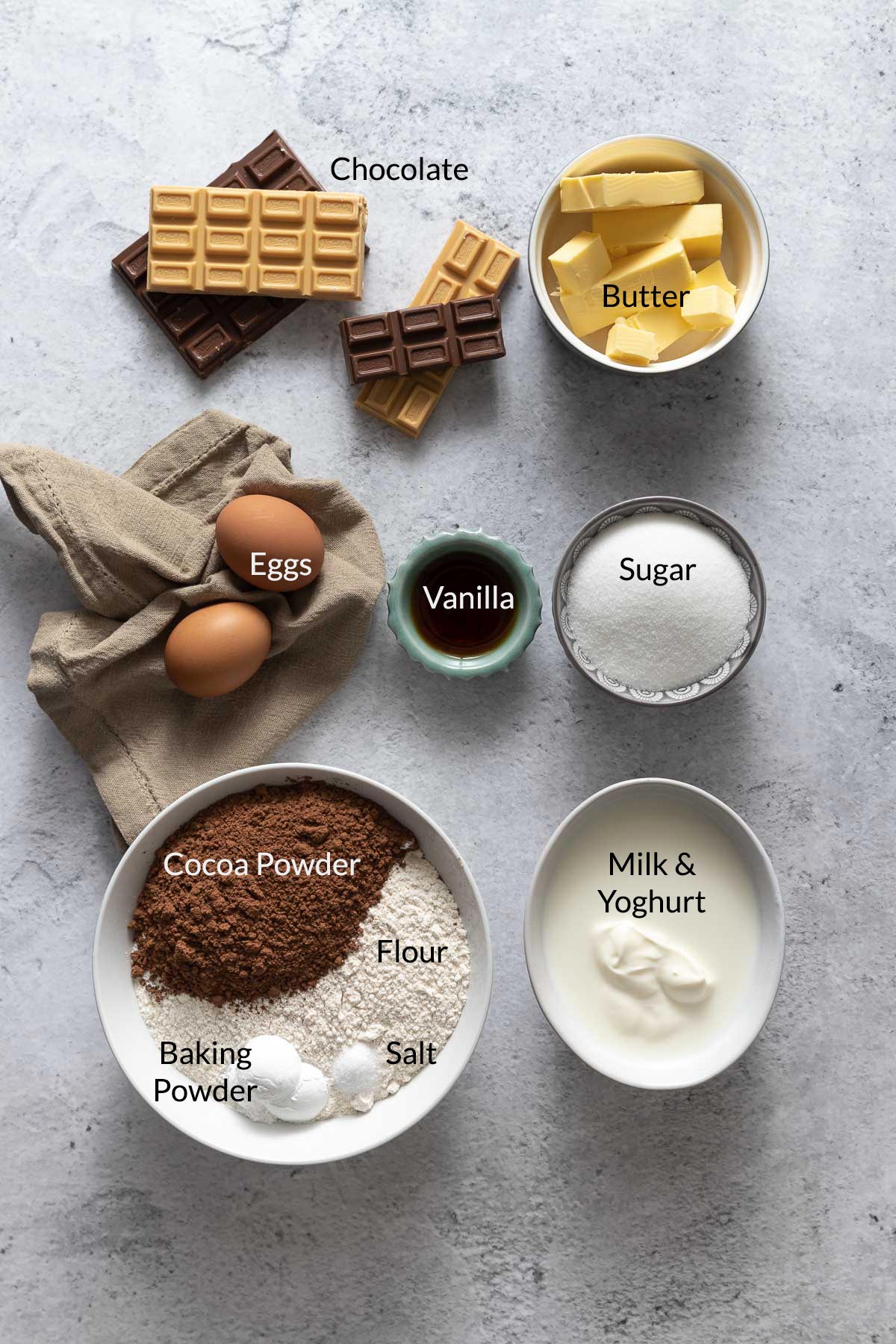 Triple Chocolate Muffins Ingredients.