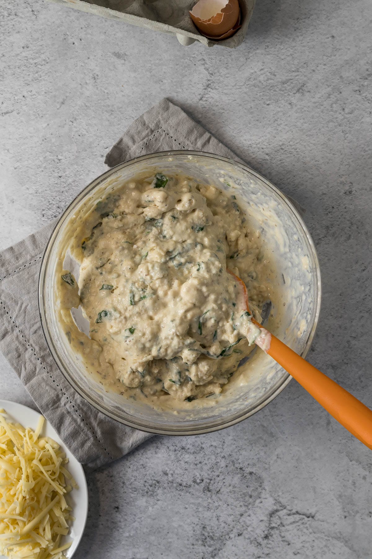 Feta and spinach muffin batter.