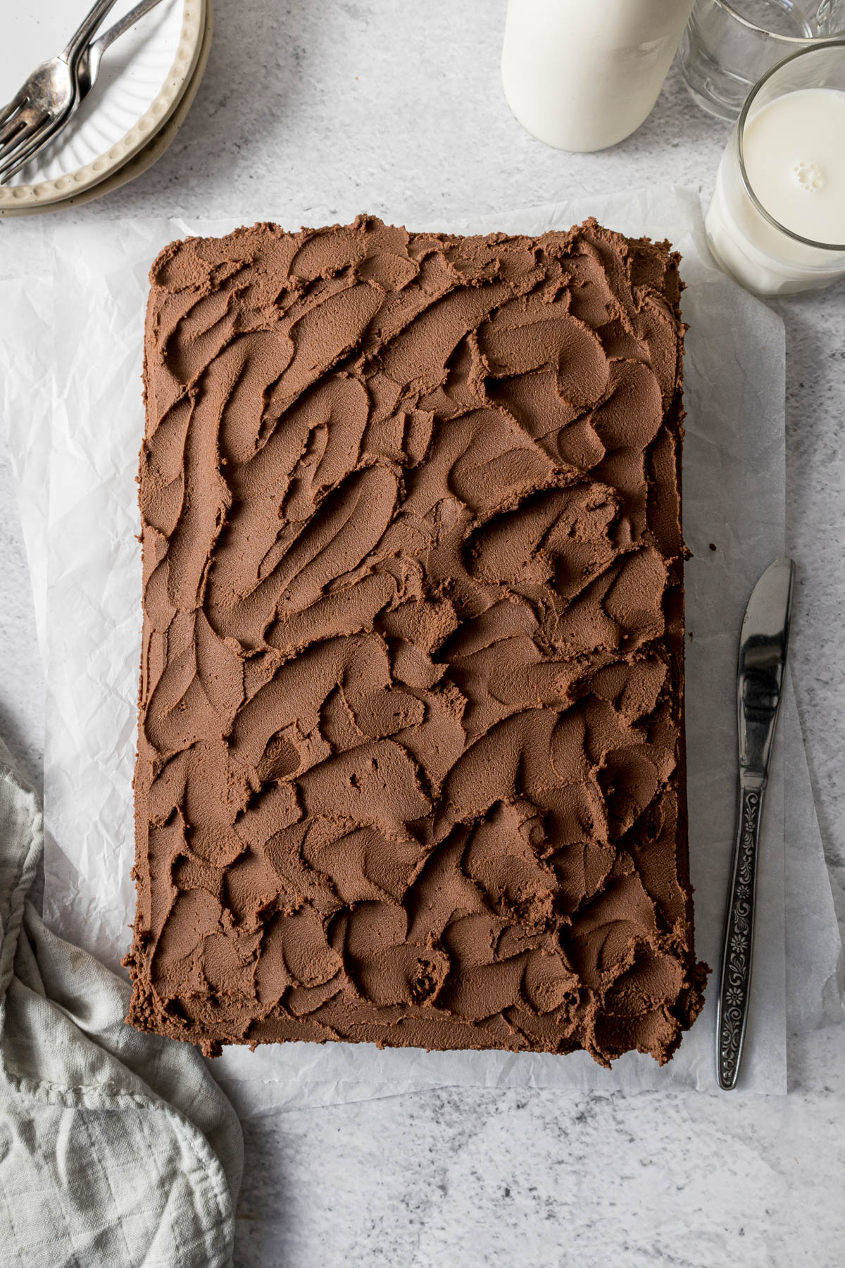 Frosted chocolate tray bake.