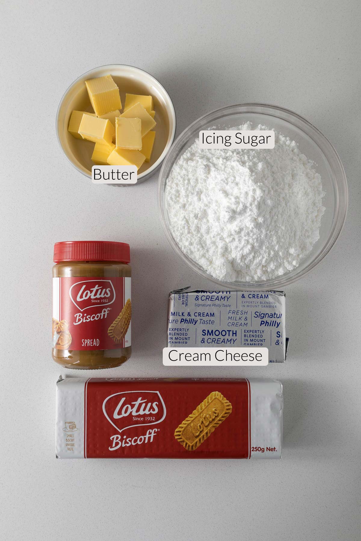 Biscoff cream cheese frosting ingredients.