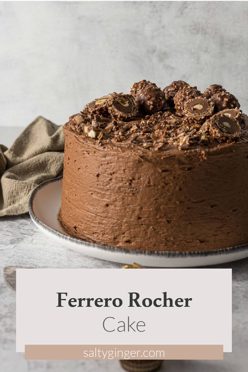 Ferrero Rocher Cake on a plate.