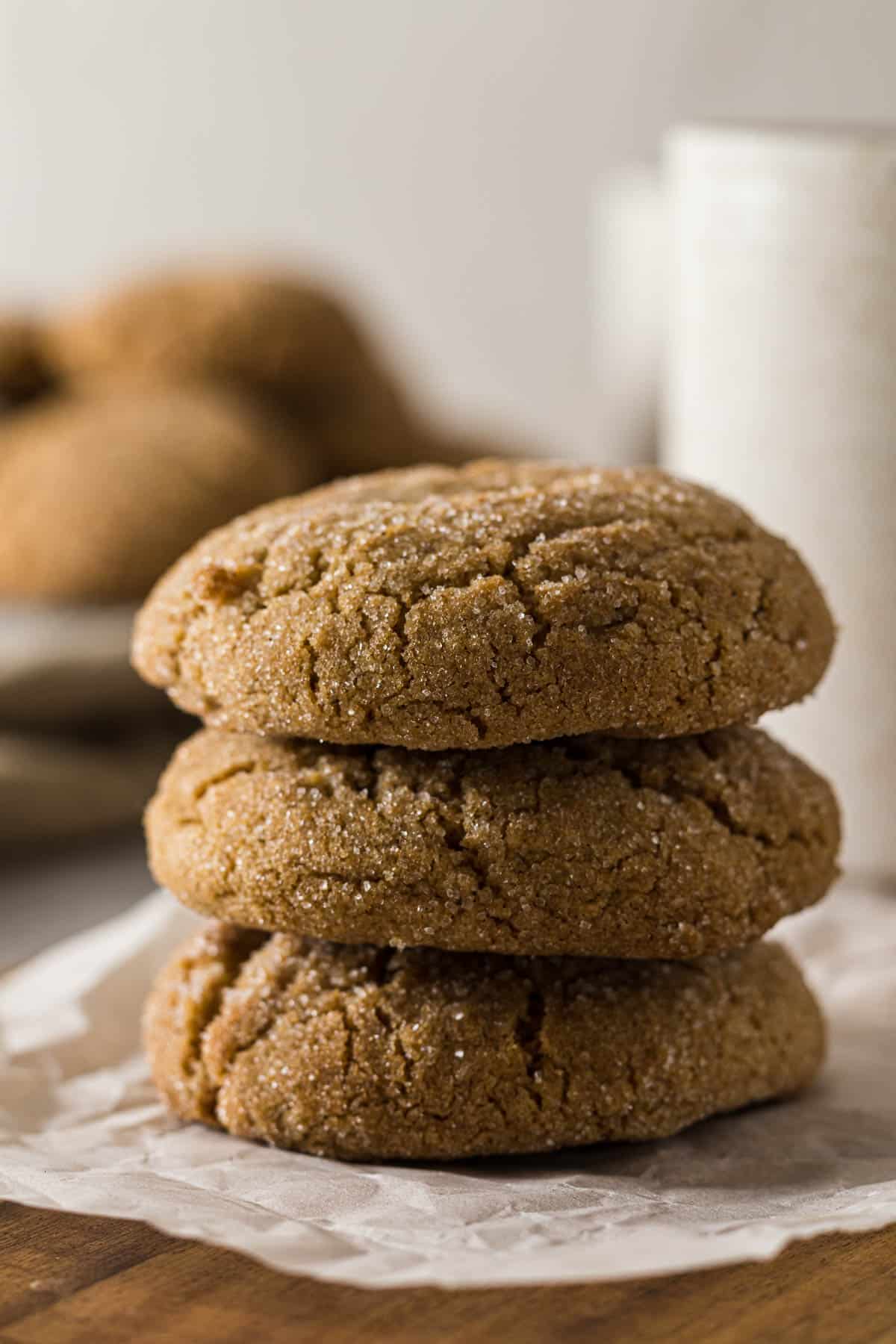 Ginger biscuits stacked on each other.