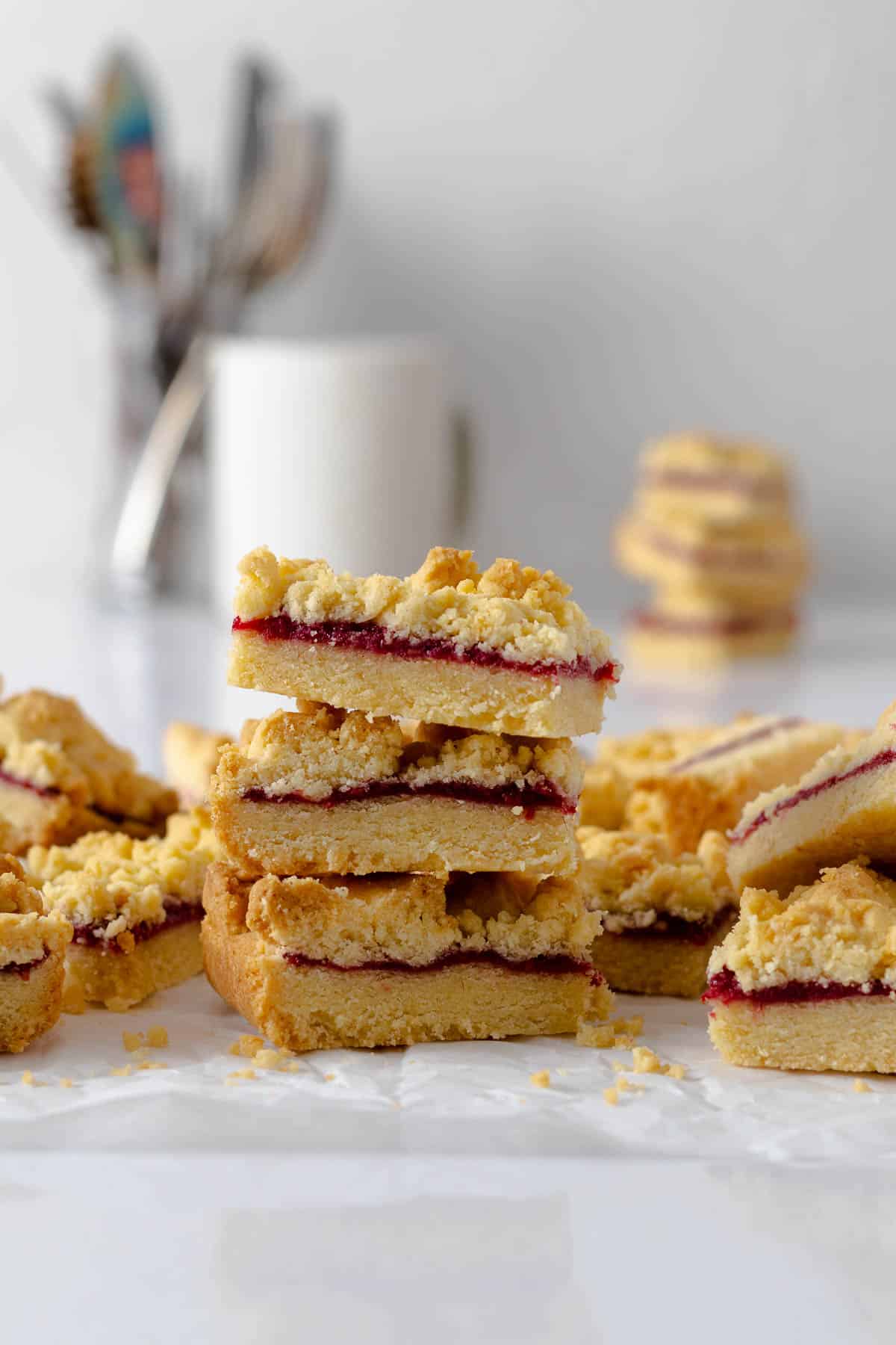 Jam squares stacked on each other.