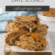 Pin - Pile of date scones on a platter.