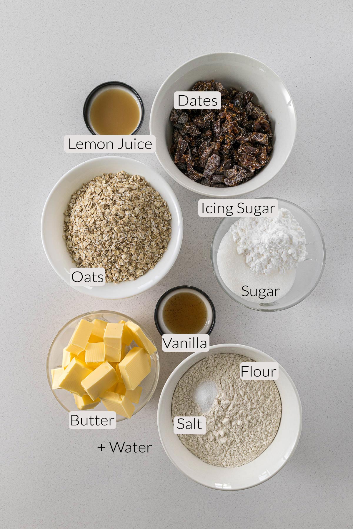 Date and oat slice ingredients.
