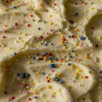 Whipped buttercream frosting with sprinkles.