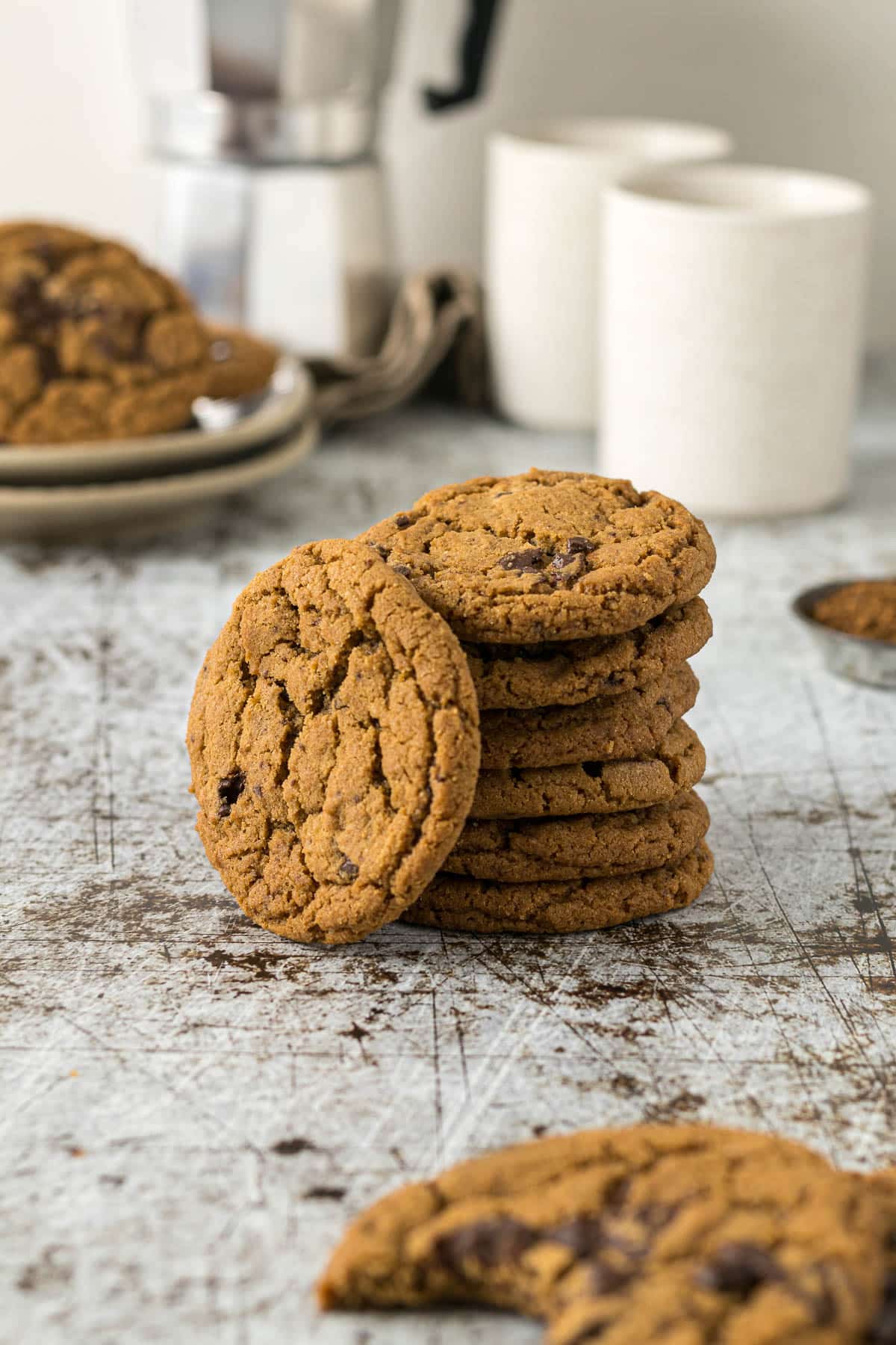 Coffee cookies stacked on top of each other.
