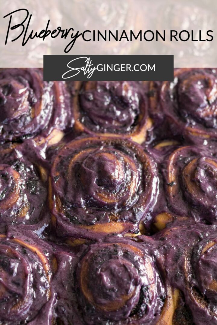 Pin - Blueberry cinnamon rolls with a blueberry glaze.